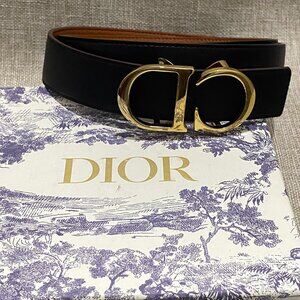 Dior Men's Black Belt With Brown Accents And Signature Gold Cd Metal Buckle